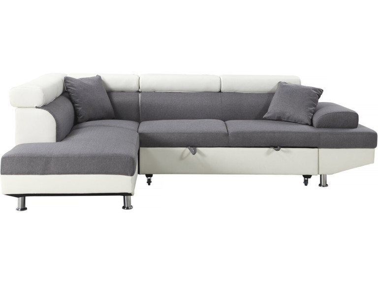 Canapé d'angle convertible "Sophia luxe" - 265 x 190.5 x 80/91 cm - Blanc / Gris - 5 places - Angle gauche