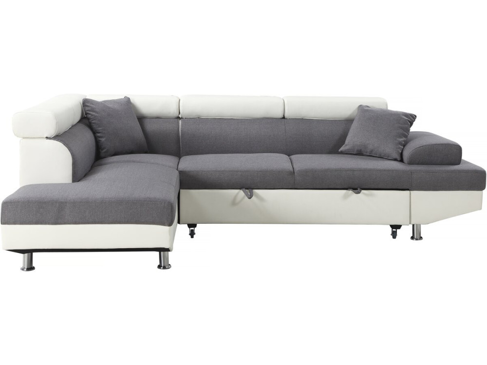 Canapé d'angle convertible "Sophia luxe" - 265 x 190.5 x 80/91 cm - Blanc / Gris - 5 places - Angle gauche
