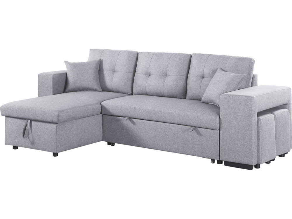Canapé d'angle convertible en tissu "Noah" - 4 places - Gris clair