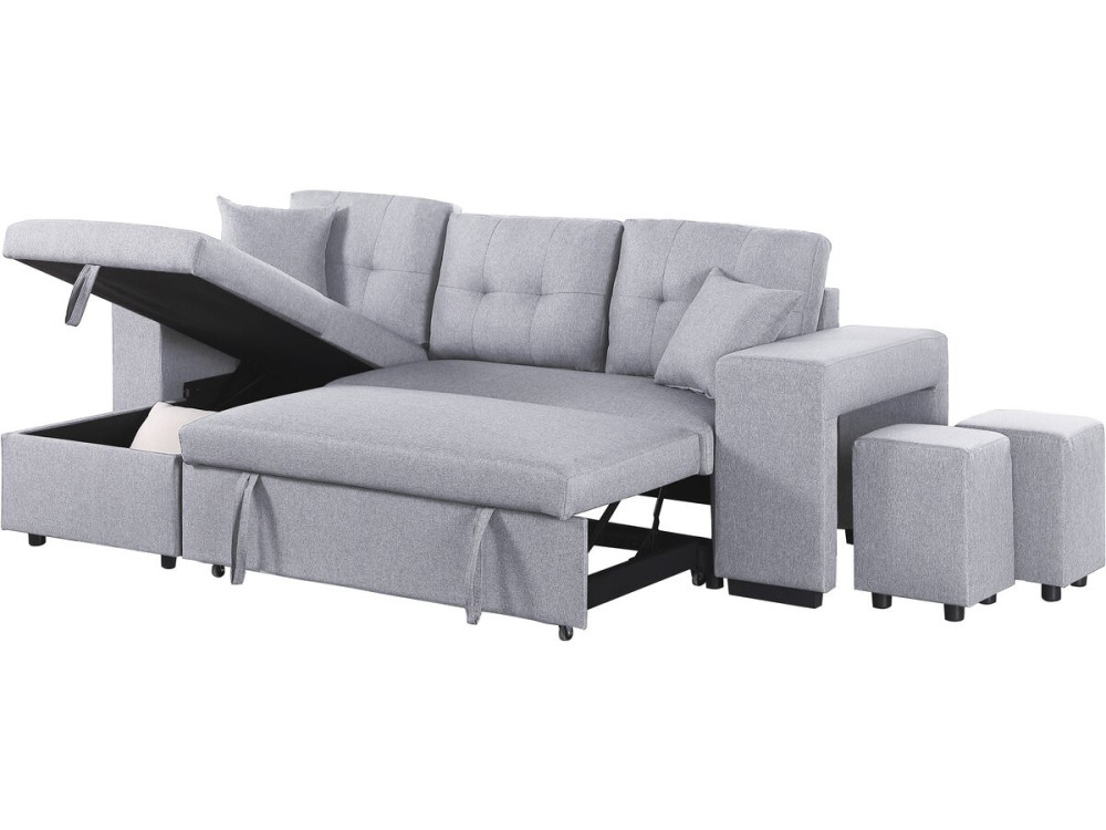 Canapé d'angle convertible en tissu "Noah" - 4 places - Gris clair