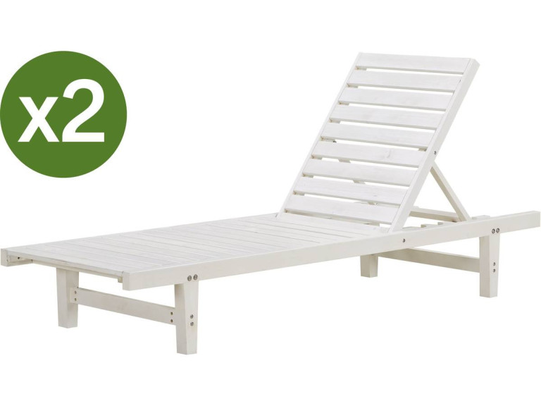Lot de 2 bains de soleil en bois "Rawai" - Blanc