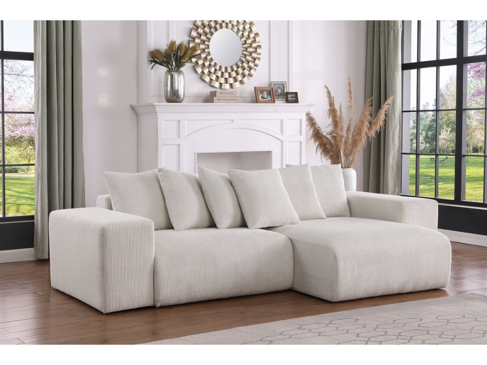 Canapé d'angle en velours côtelé "Rivoli" - 312 x 176 x 49 cm - Beige