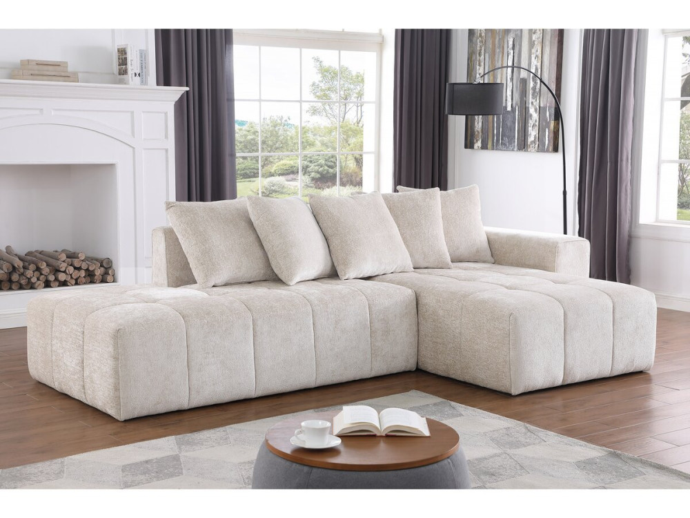 Canapé d'angle en tissu chenille "Haussmann" 3 places - Beige