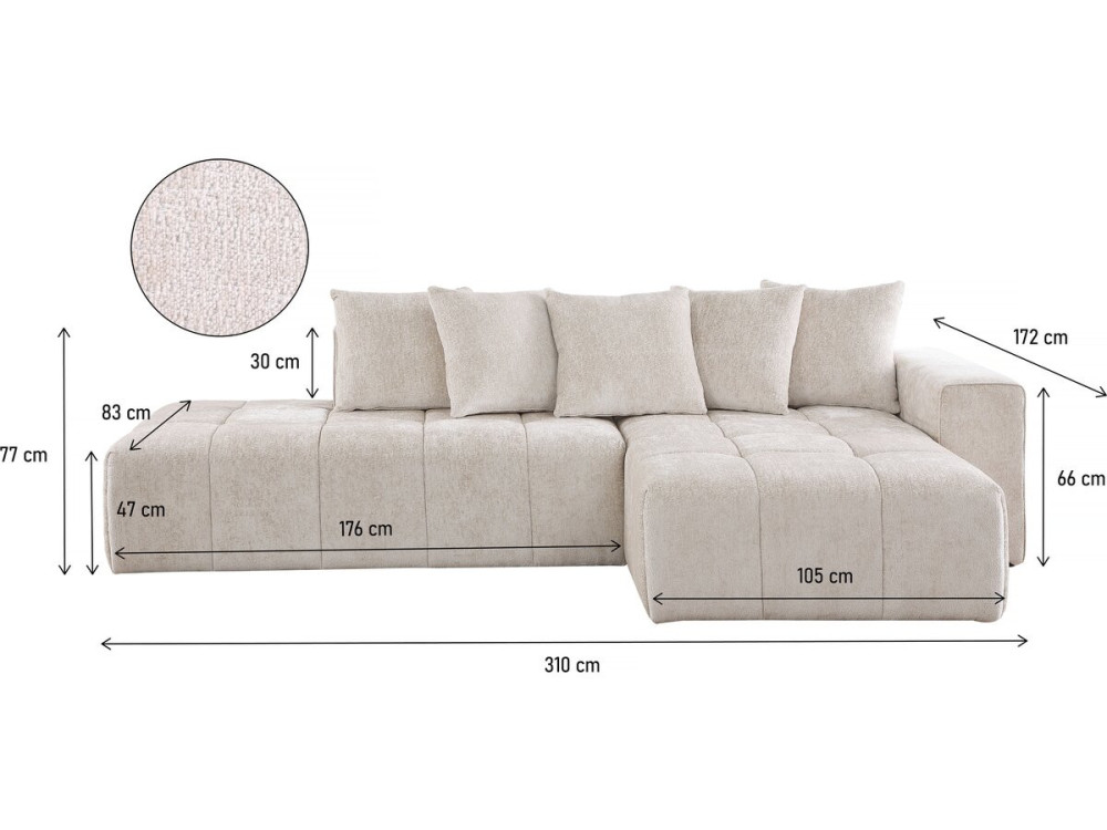 Canapé d'angle en tissu chenille "Haussmann" 3 places - Beige