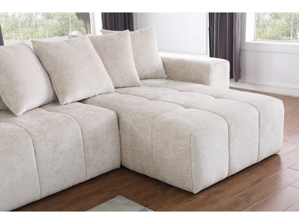 Canapé d'angle en tissu chenille "Haussmann" 3 places - Beige