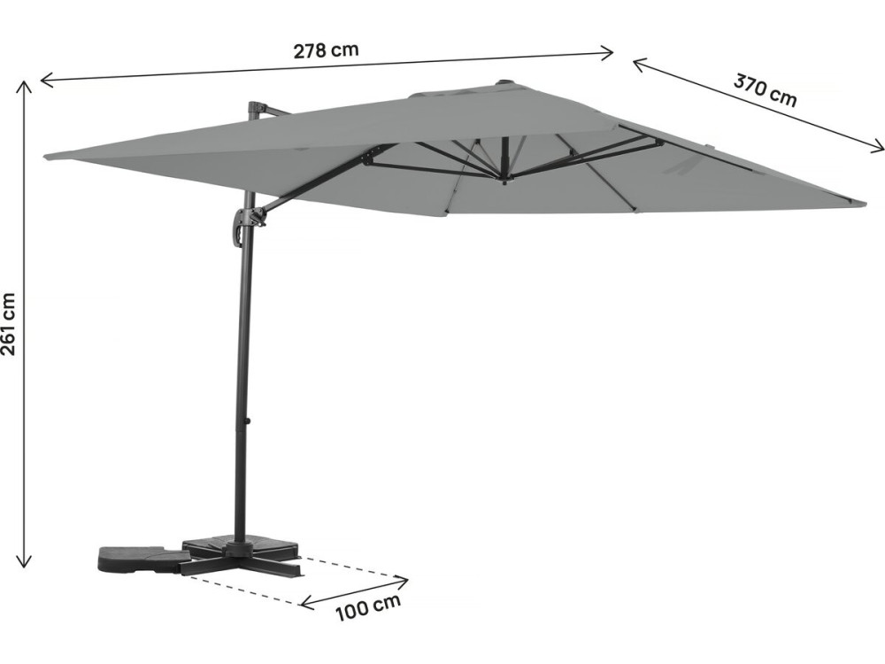 Parasol jardin déporté en aluminium "Sky 4" - 3 x 4 m - Gris