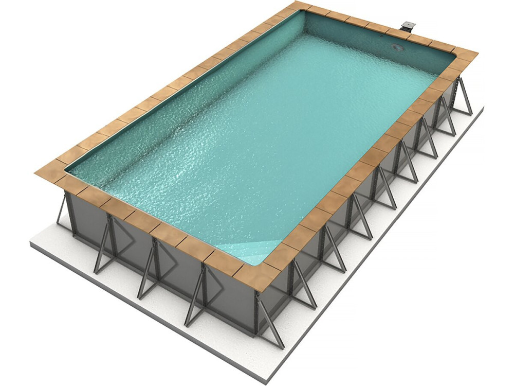 Piscine acier enterrée rectangle fond plat "Sunkit" - 5.00 x 2.50 x 1.40 m + Escalier d'angle intérieur