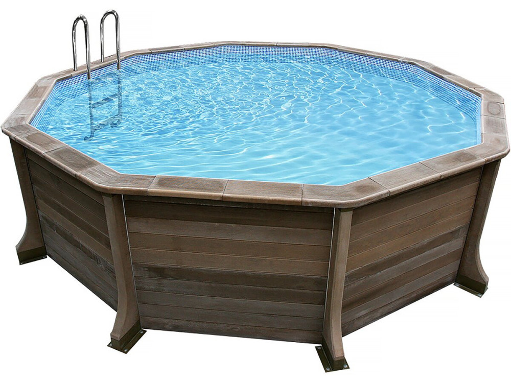 Piscine béton aspect bois en kit décagonale - 4.95 x 1.28 m