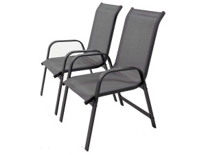 Fauteuil jardin Alu/Textilène "Porto" - Phoenix - Gris foncé - Lot de 2