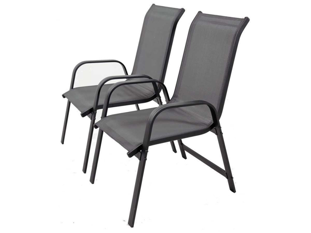 Fauteuil jardin Alu/Textilène "Porto" - Phoenix - Gris foncé - Lot de 2