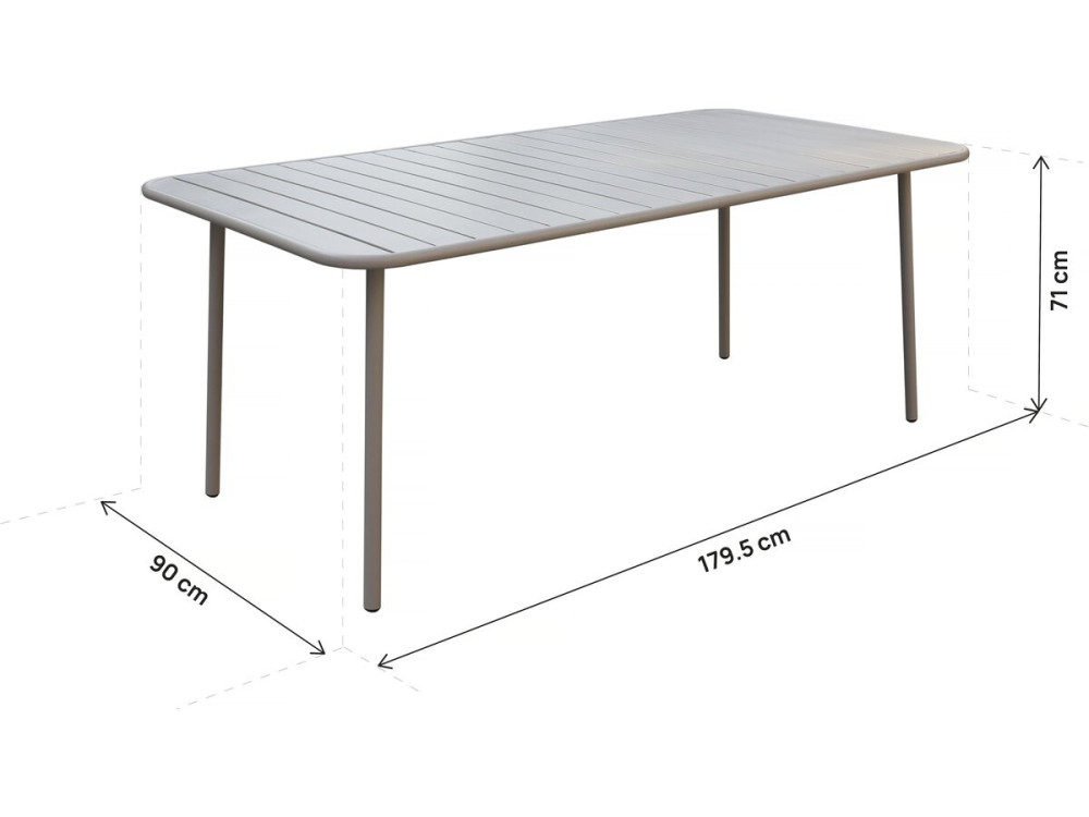 Table jardin en métal "Bilbao" - 180 x 90 x 71 cm - Taupe
