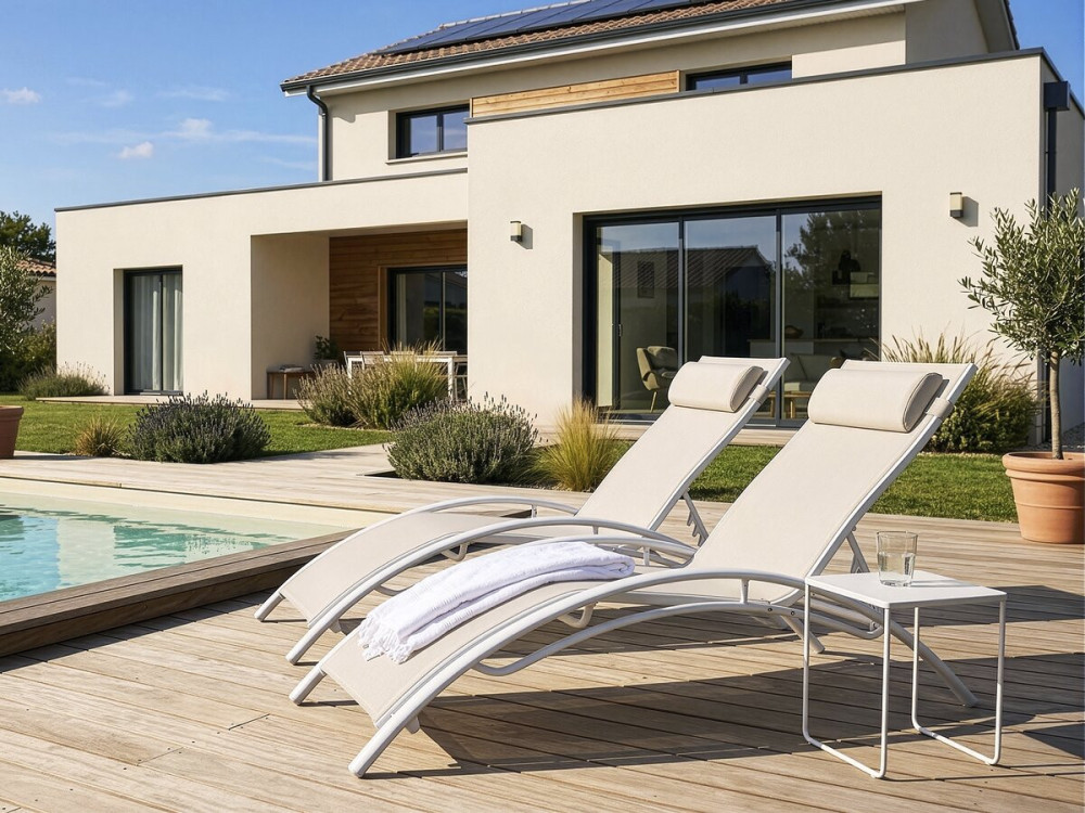 Bain de soleil en aluminium "Beauty" - Phoenix - Ecru - Lot de 2