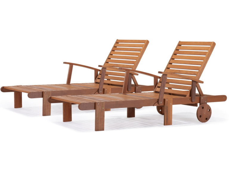 Bain de soleil pliant en bois exotique "Tokyo" - Maple - Marron clair - Lot de 2