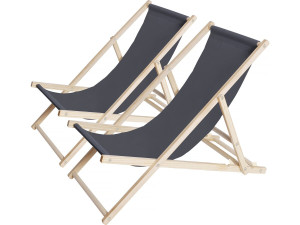 Lot de 2 transats en bois "Chilienne" - 107 x 56.5 x 81 cm - Gris