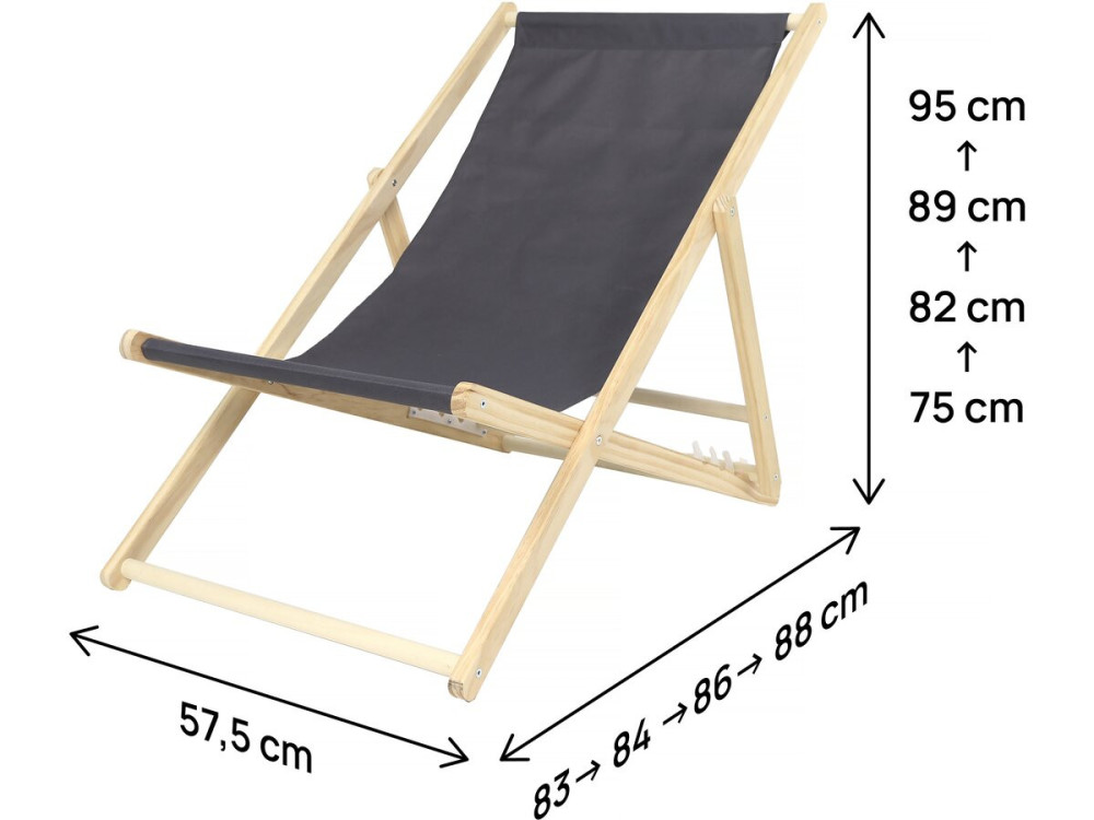 Lot de 2 transats en bois "Chilienne" - 107 x 56.5 x 81 cm - Gris