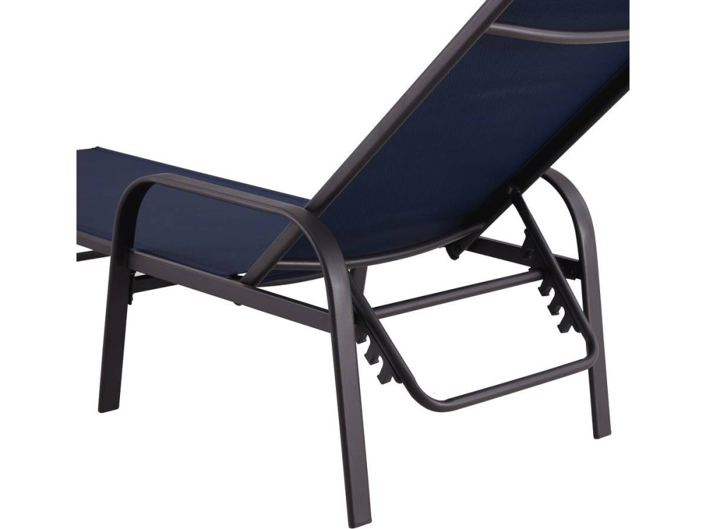 Lot de 2 Bains de soleil en métal avec accoudoirs "Farniente" - Bleu nuit