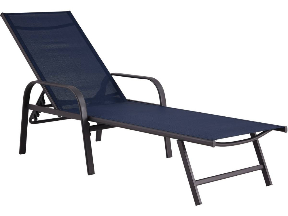 Lot de 2 Bains de soleil en métal avec accoudoirs "Farniente" - Bleu nuit