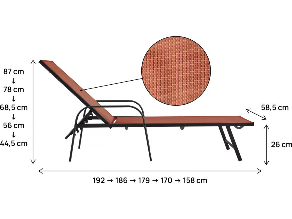 Lot de 2 bains de soleil en métal avec accoudoirs "Farniente"- Terracotta