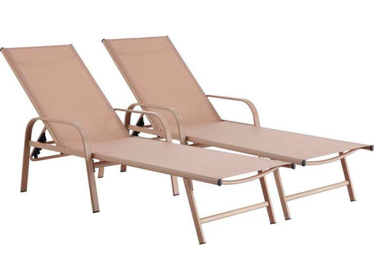 Lot de 2 Bains de soleil en métal avec accoudoirs "Farniente" - Marron