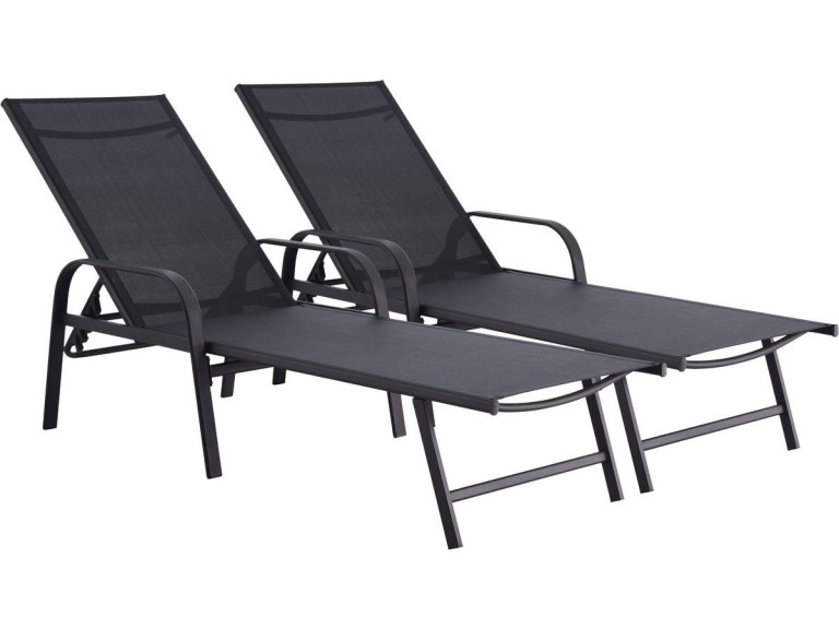 Lot de 2 Bains de soleil en métal avec accoudoirs "Farniente" - Noir
