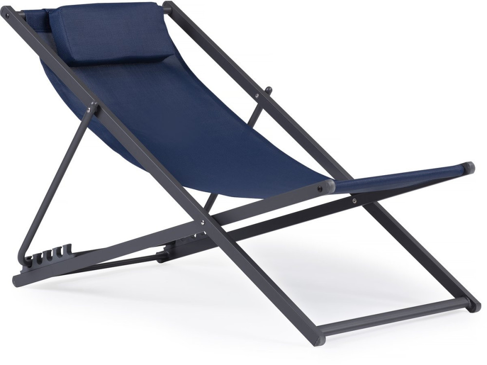 Lot de 2 Chiliennes métal en textilene - Avec têtière - Bleu nuit