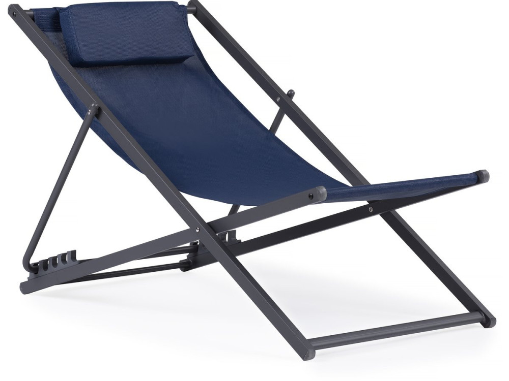 Lot de 2 Chiliennes métal en textilene - Avec têtière - Bleu nuit