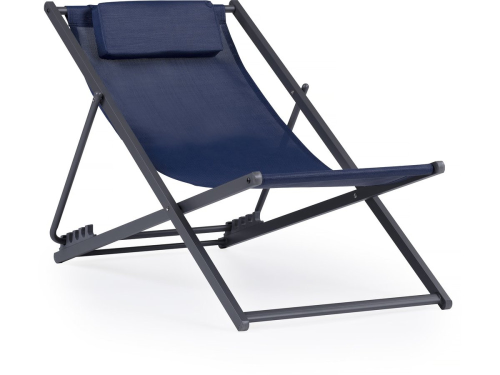 Lot de 2 Chiliennes métal en textilene - Avec têtière - Bleu nuit