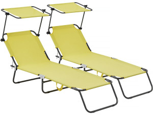 Lt de 2 bains de soleil pliable "Lazy" - Avec pare soleil - Jaune