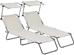 Lot de 2 bain de soleil pliable "Lazy" - Avec pare soleil - Beige