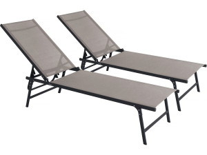 Lot de 2 bains de soleil en métal "Sublima" - 180 x 54 x 104 cm - Taupe