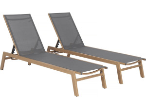 Lot de 2 bains de soleil en aluminium imitation bois "Elysia" - Gris