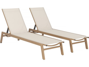 Lot de 2 bains de soleil en aluminium imitation bois "Elysia" - Ecru
