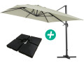 Parasol jardin déporté Alu "Sun 4 " - Rectangle - 3 x 4 m - Ecru - Dalles à lester incluses
