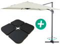 Parasol jardin déporté Alu "Sun 3" - Carré - 3 x 3 m - Ecru - Dalles incluses