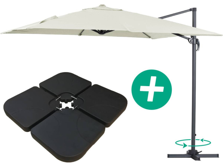 Parasol jardin déporté Alu "Sun 3" - Carré - 3 x 3 m - Ecru - Dalles incluses