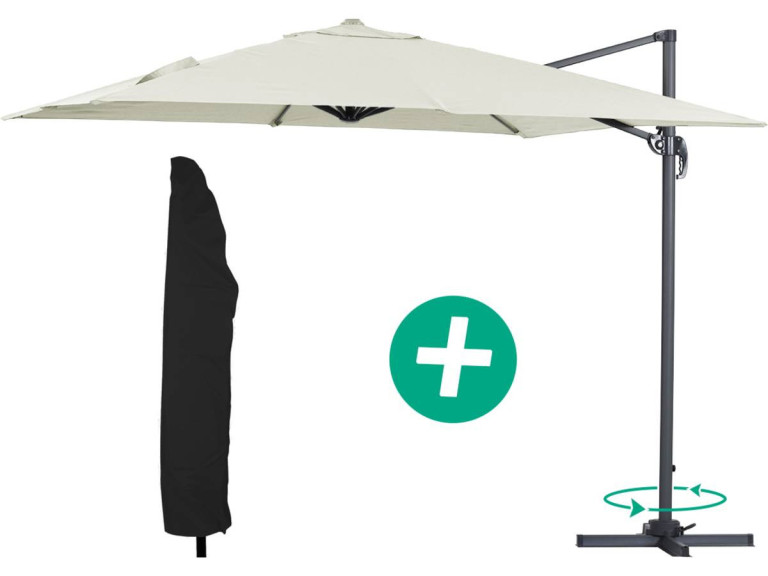 Parasol jardin déporté Alu "Sun 3" - Carré - 3 x 3 m - Ecru + housse de protection