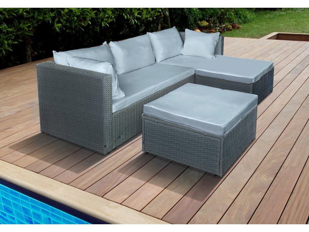 Salon de jardin bas en résine tressée "Diya" 3 places - Gris clair