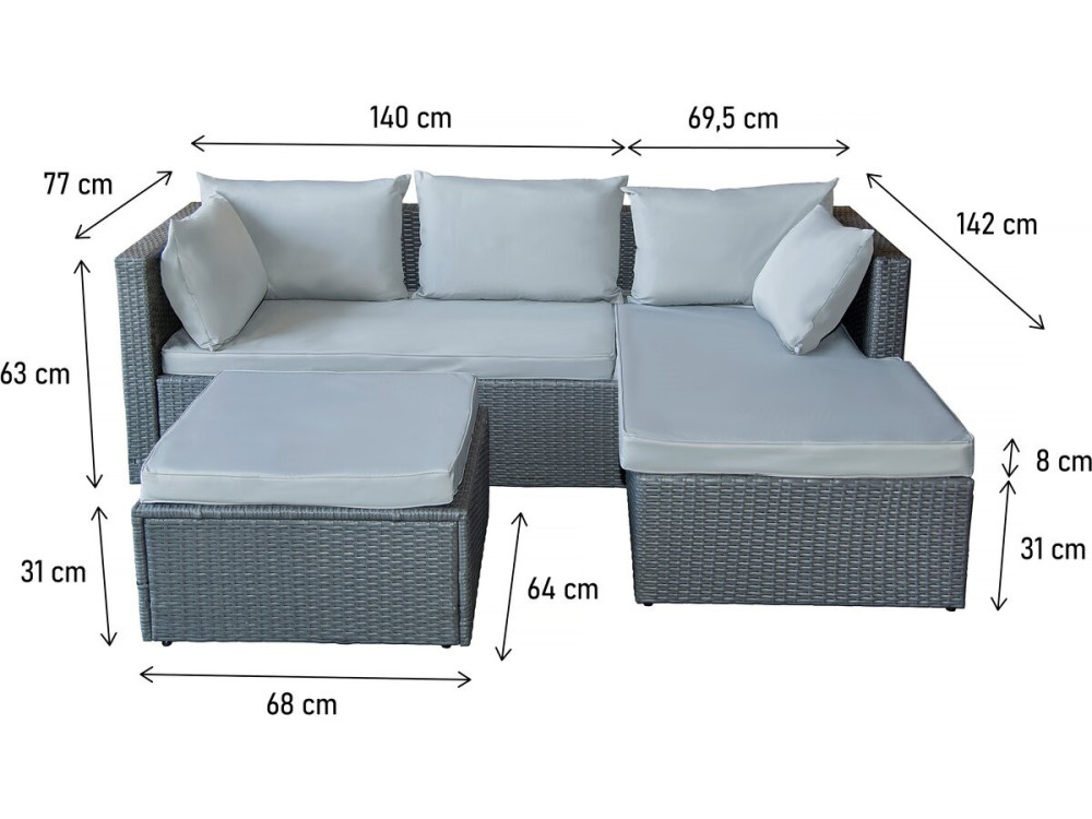 Salon de jardin bas en résine tressée "Diya" 3 places - Gris clair