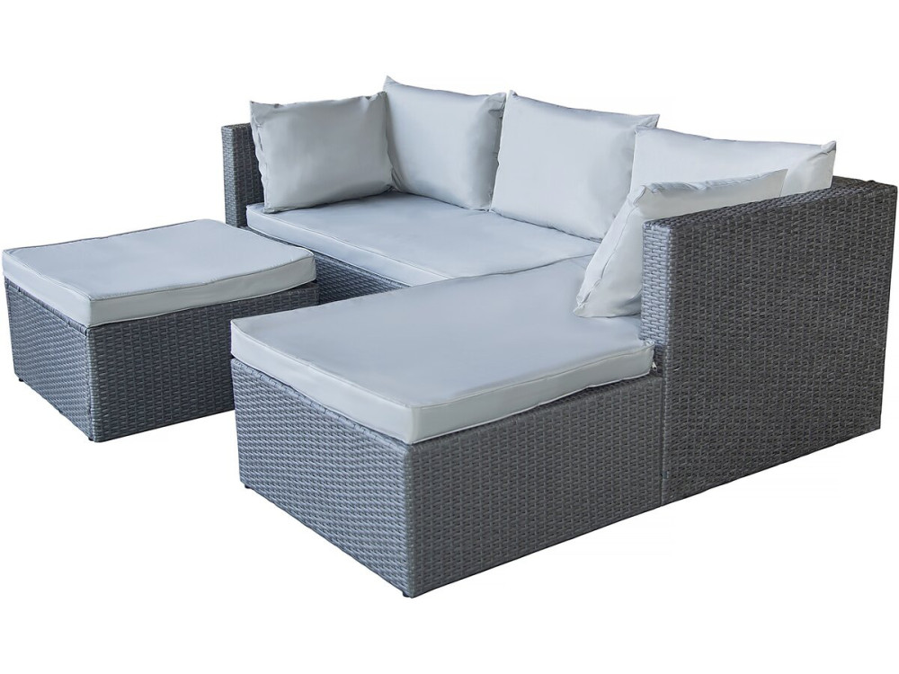 Salon de jardin bas en résine tressée "Diya" 3 places - Gris clair