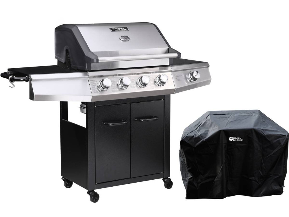 Barbecue gaz "Bingo 5" - 5 Brûleurs dont 1 latéral - 15.2kW + Housse protection - Noir