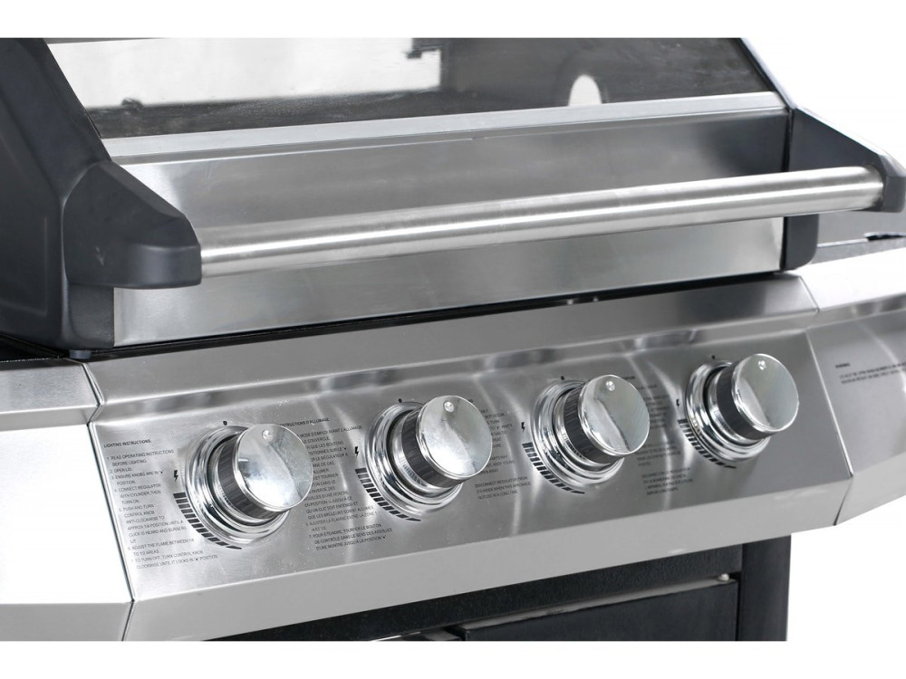 Barbecue gaz avec couvercle en verre "Bingo 5" - 4 brûleurs + 1 latéral + Housse protection - 15.2 kW - Noir