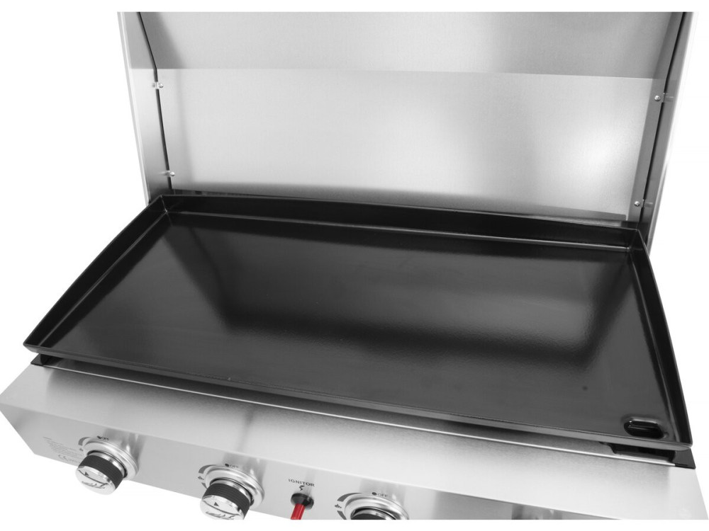 Plancha à gaz en inox avec 4 bruleurs et couvercle "Fasto" - 10 kw - Gris