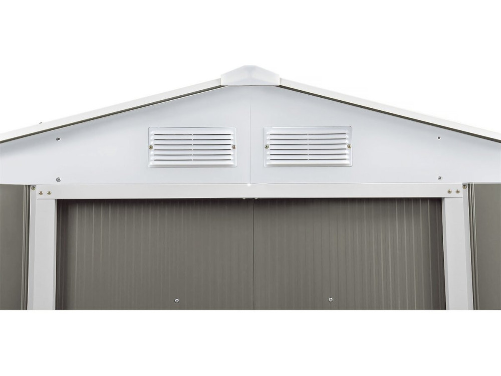 Abri jardin métal "Dallas" - 4.07 m² avec gouttière et récupérateur d'eau - Taupe