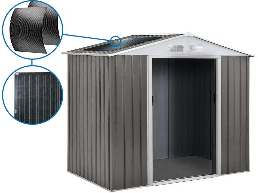 Abri jardin métal "Dallas" - 5,29 m² avec panneaux solaires - Taupe