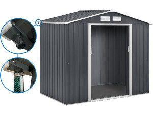 Abri de jardin en métal "Vegas" 5.29 m² avec gouttière - Gris