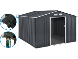 Abri de jardin métal - "Vegas" 12.98 m² avec gouttière - Gris