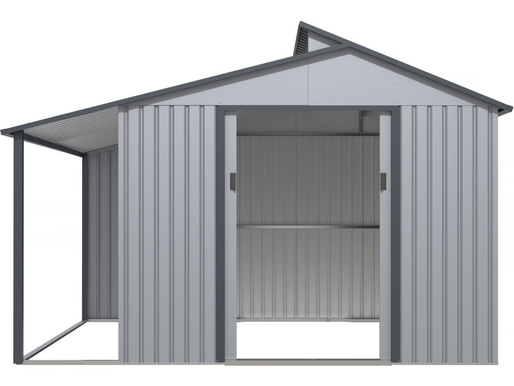 Abri de jardin métal avec pergola "Madras" - 9.12 m² - 257 x 355 x 237 cm - Gris