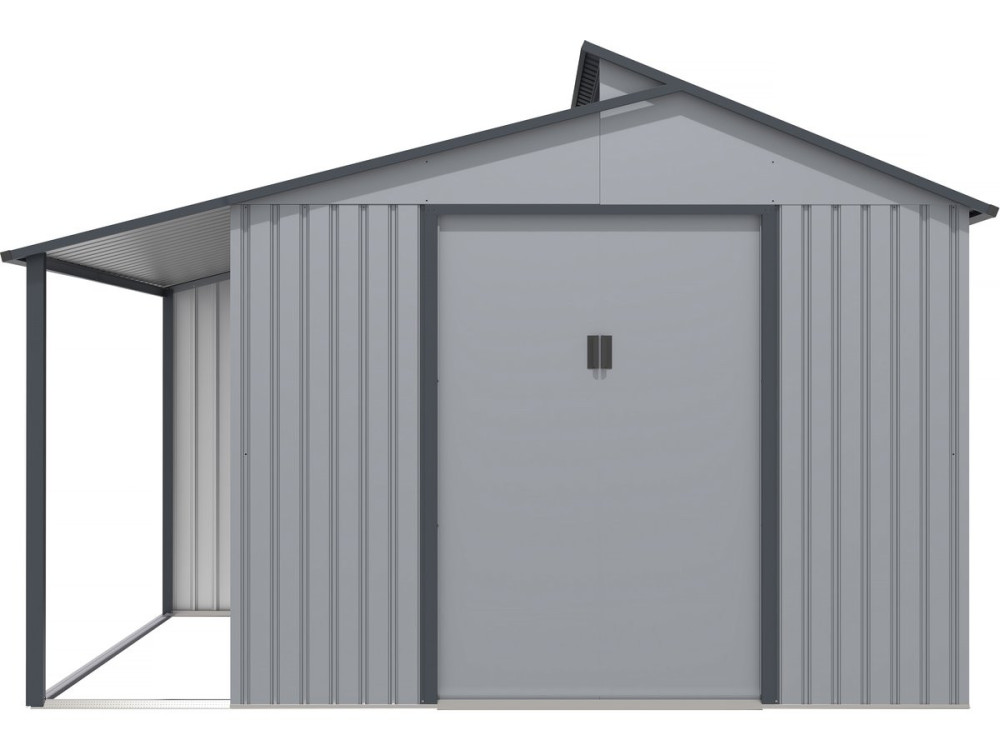 Abri de jardin métal avec pergola "Madras" - 9.12 m² - 257 x 355 x 237 cm - Gris