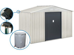 Abri de jardin métal "Nebraska" - 5,29m² avec gouttière et récupérateur d'eau