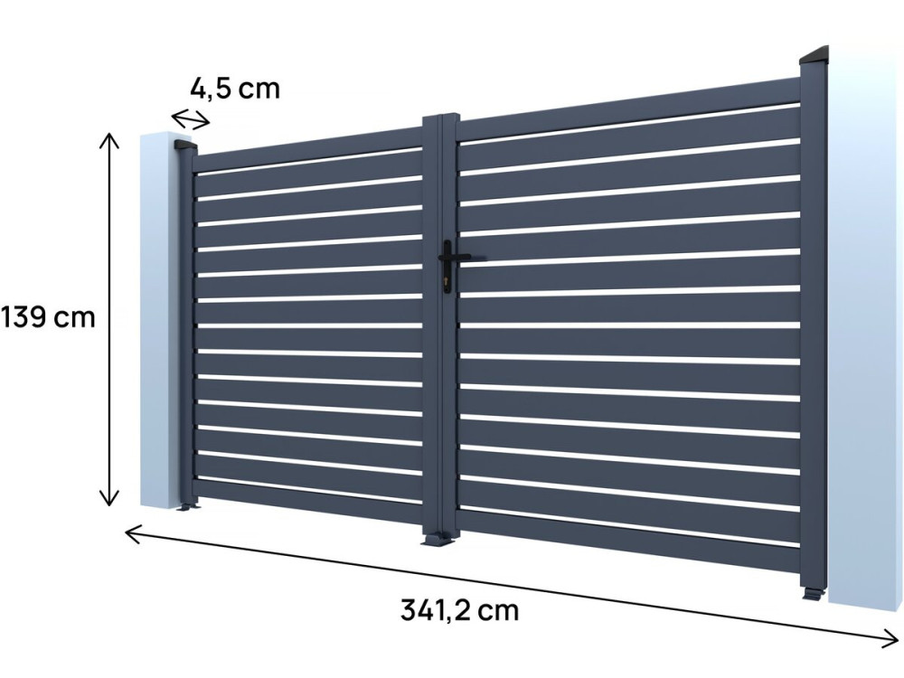 Portail semi-ajouré en aluminium "Julien"- 340 x 140 cm - Gris